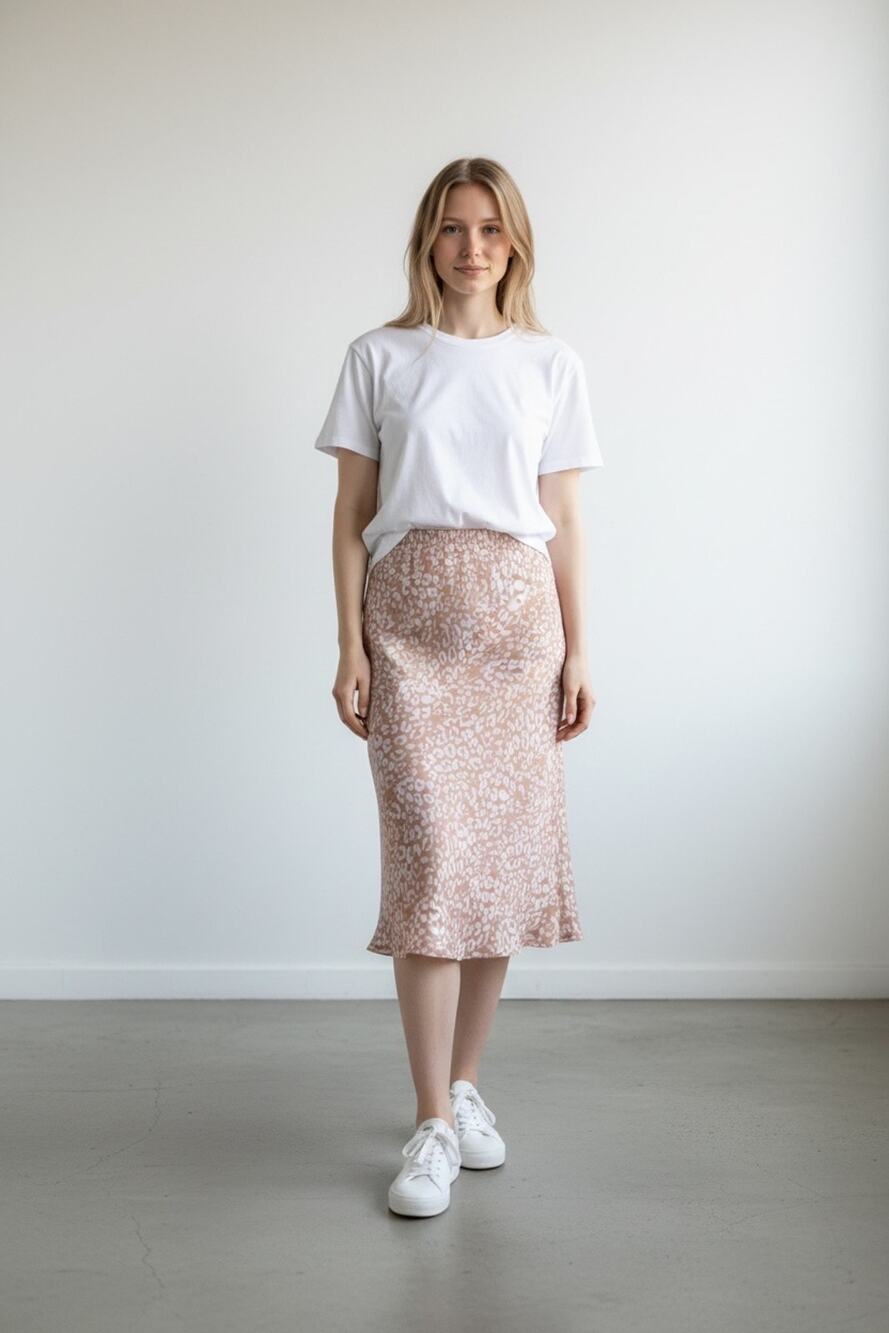 $45 New motel knee length Taupe leopard print skirt L